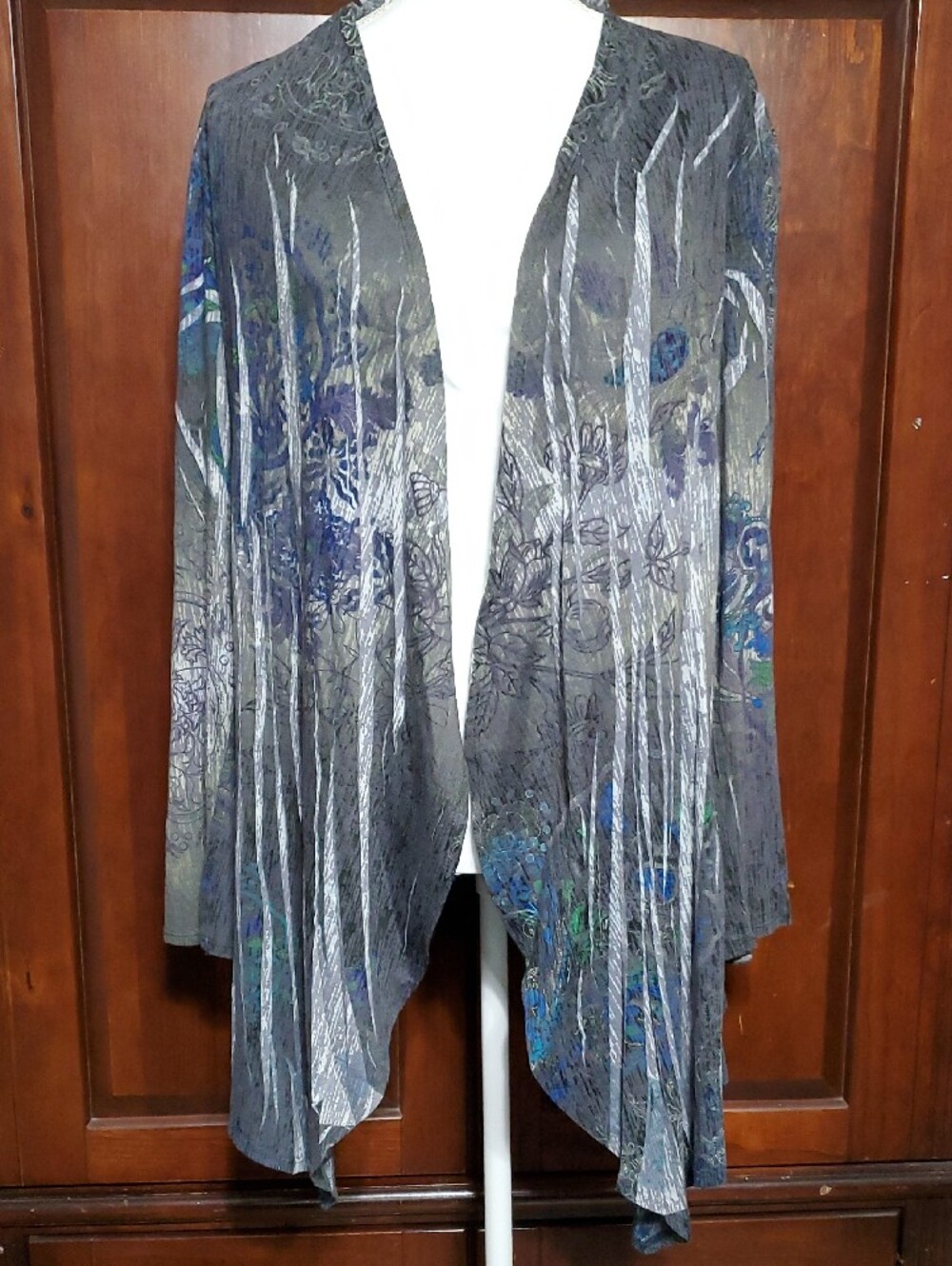 Burnout Floral Grey Open Front Cardigan